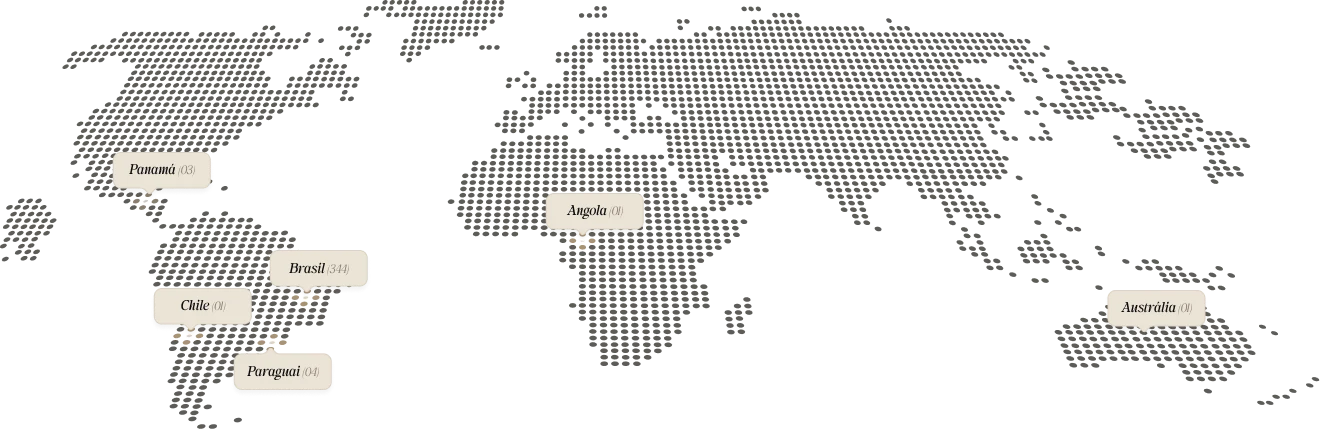 Mapa da presença global da Hope: Panamá, Chile, Paraguai, Brasil, Angola e Austrália
